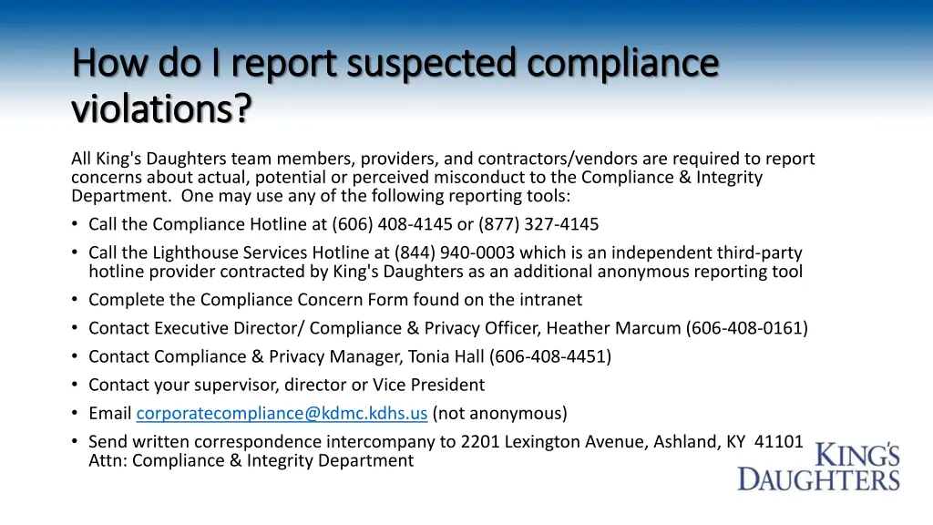 how do i report suspected compliance