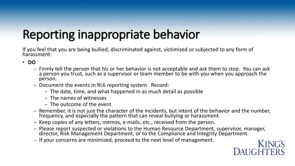 reporting inappropriate behavior reporting