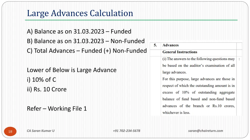 large advances calculation