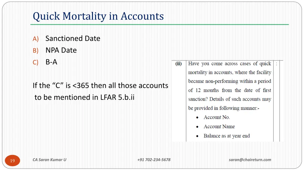 quick mortality in accounts