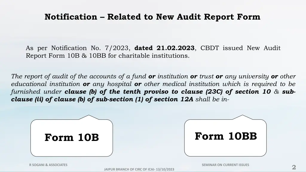 notification related to new audit report form