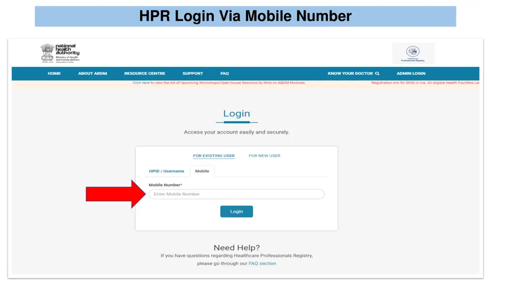 hpr login via mobile number