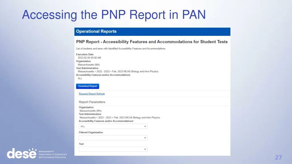 accessing the pnp report in pan