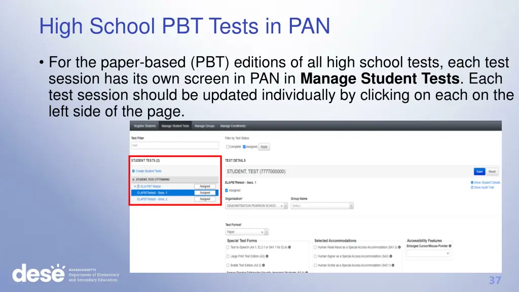 high school pbt tests in pan