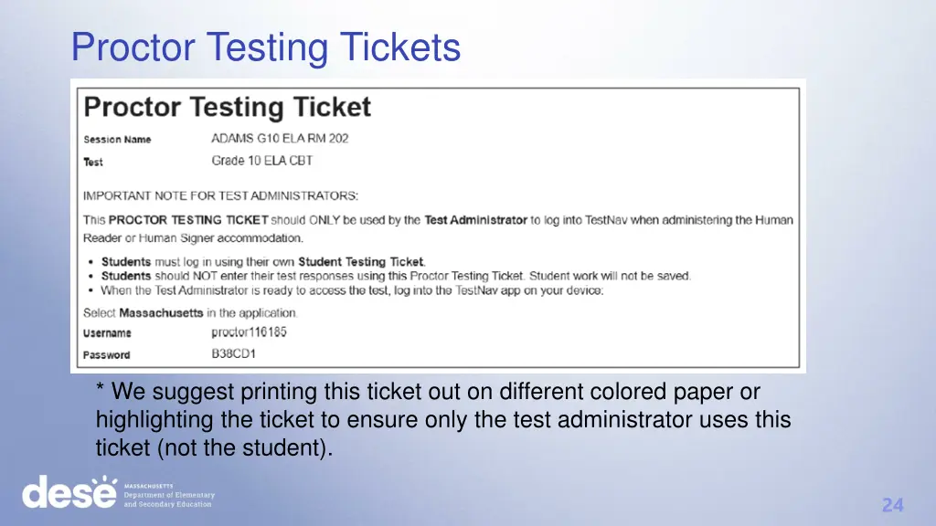 proctor testing tickets