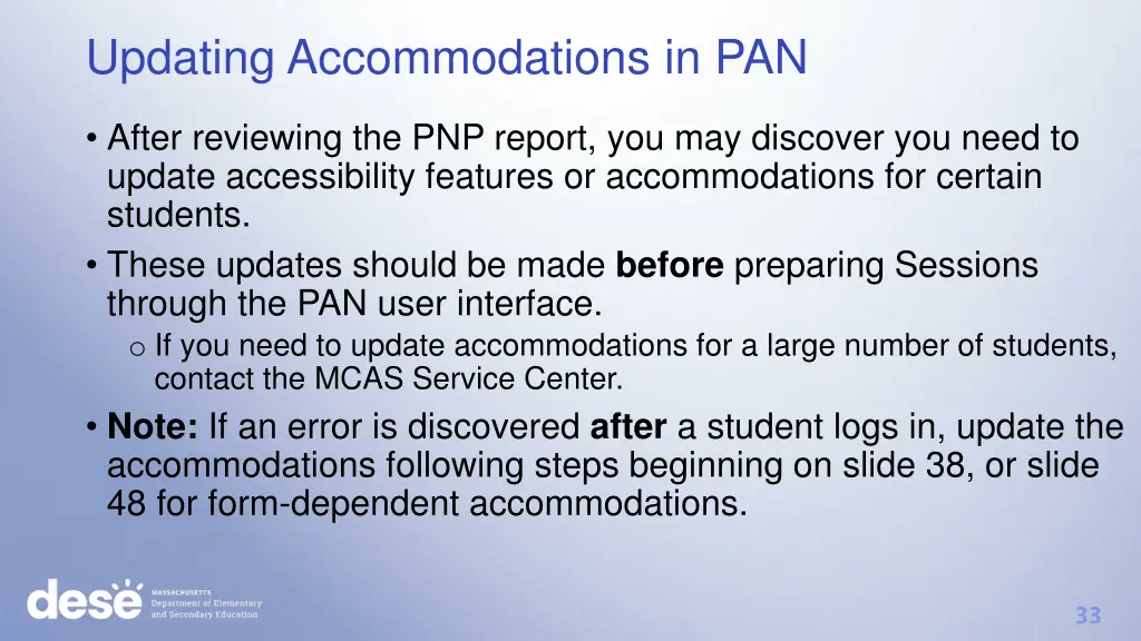 updating accommodations in pan