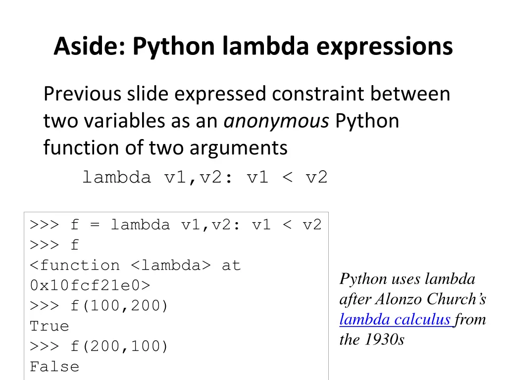 aside python lambda expressions