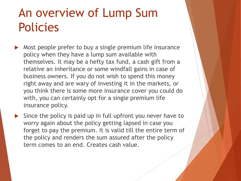 an overview of lump sum policies