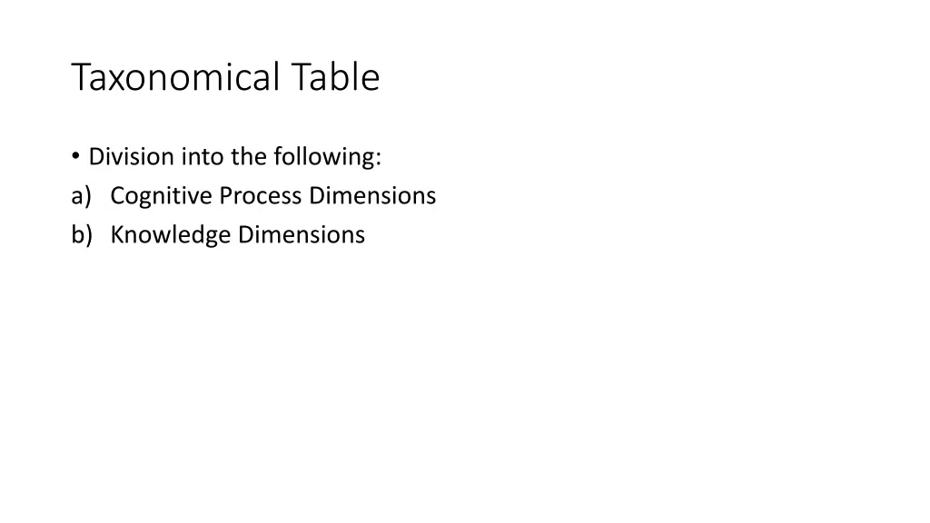 taxonomical table