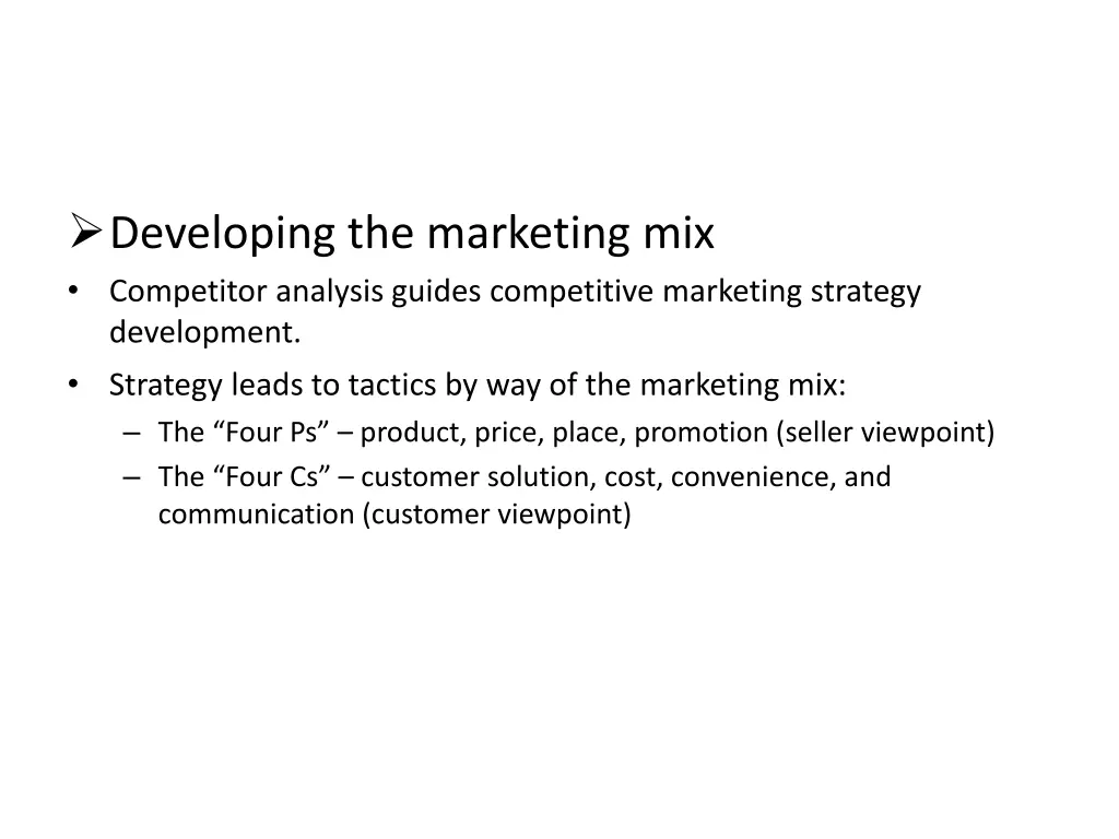 developing the marketing mix competitor analysis