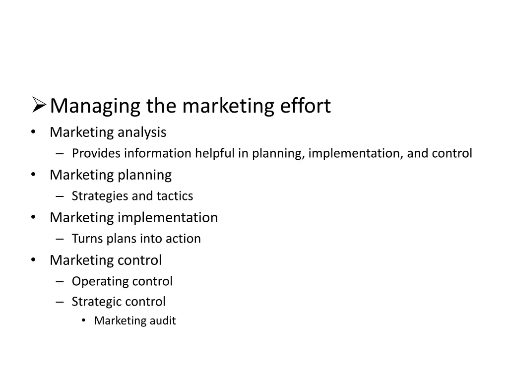 managing the marketing effort marketing analysis