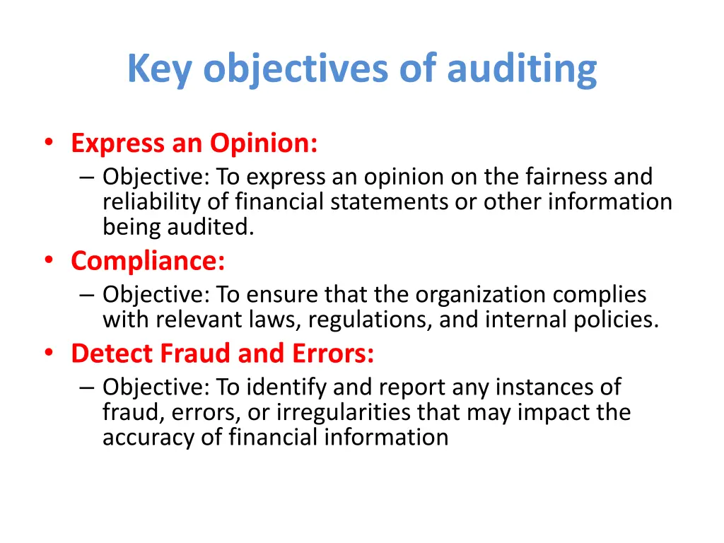 key objectives of auditing