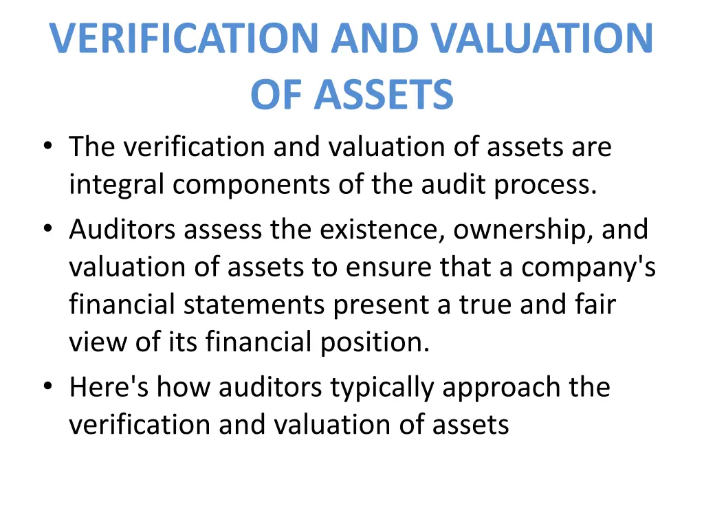 verification and valuation of assets