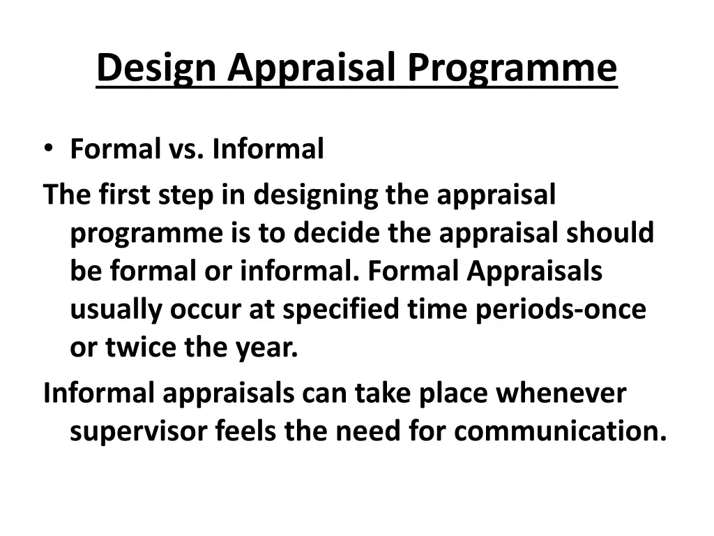 design appraisal programme