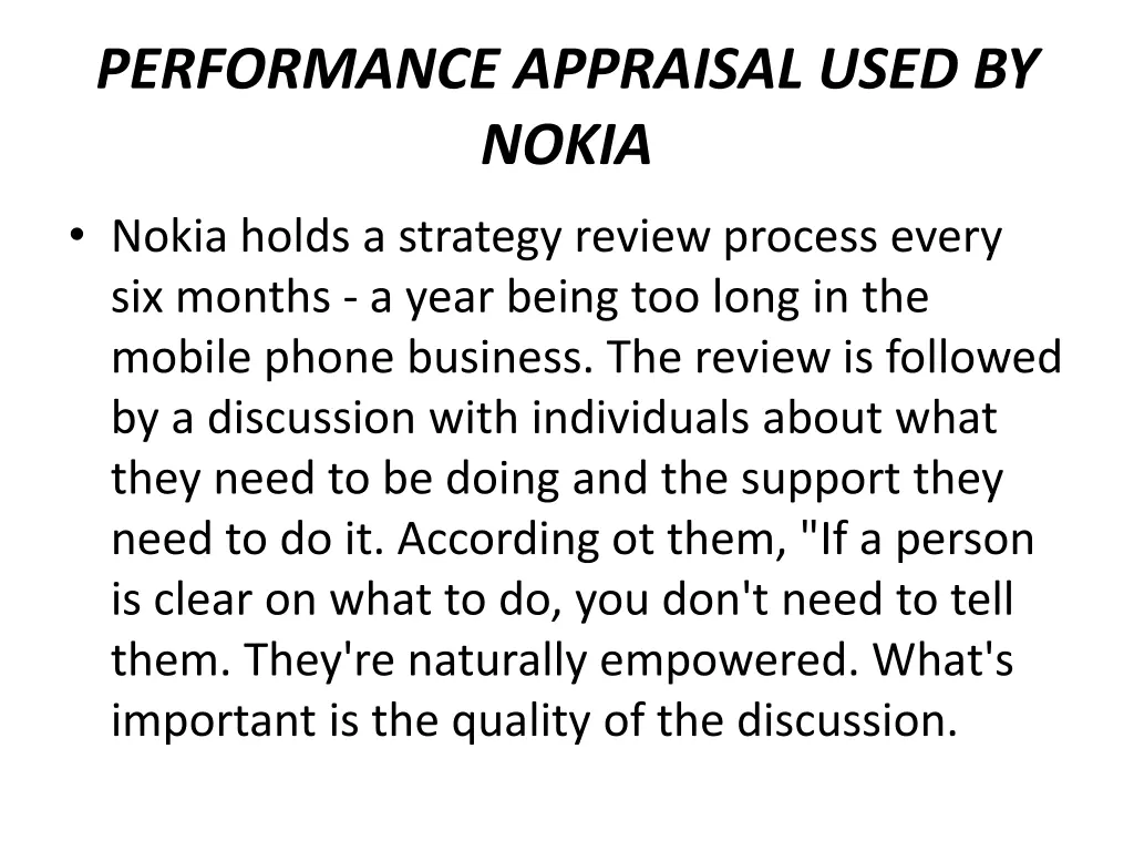 performance appraisal used by nokia