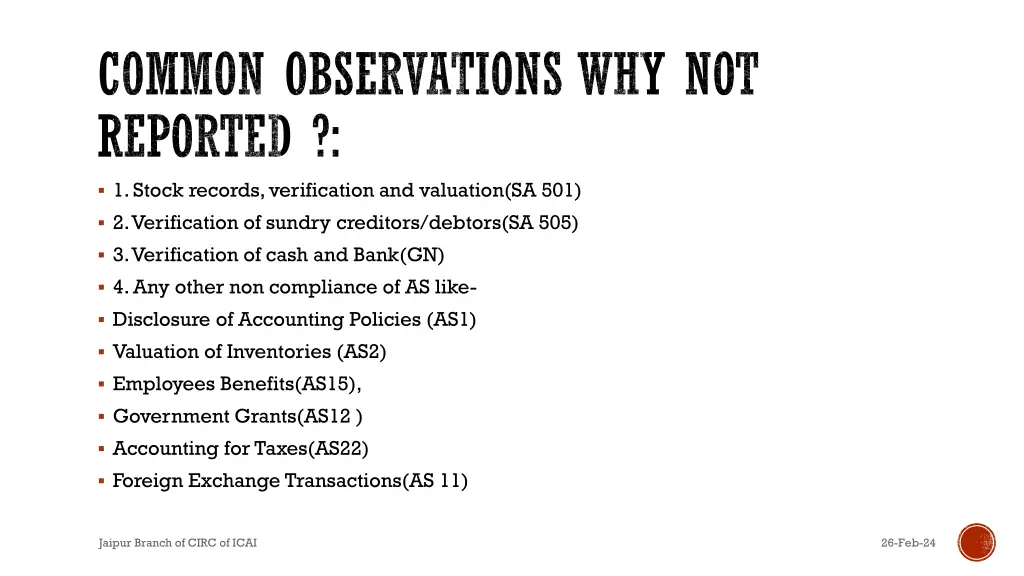 common observations why not reported 1 stock