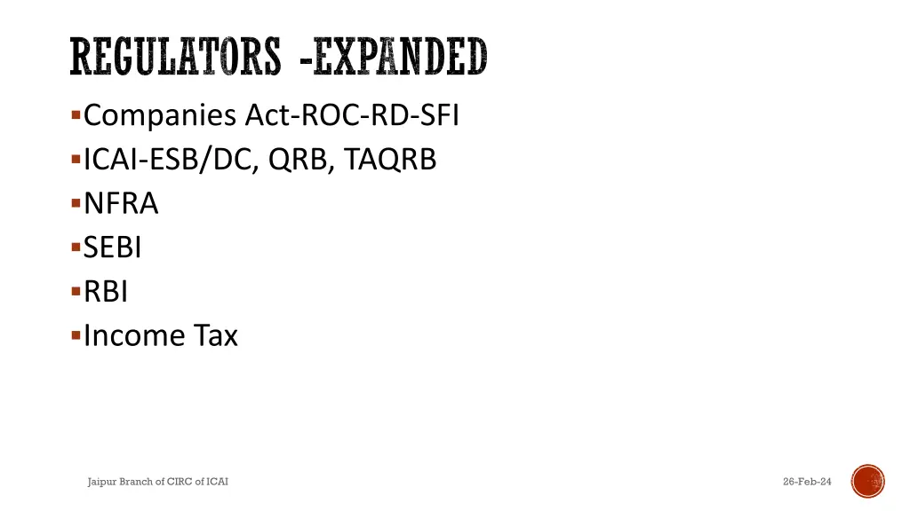 regulators expanded companies act roc rd sfi icai