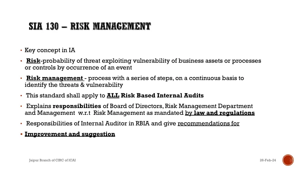 sia 130 risk management