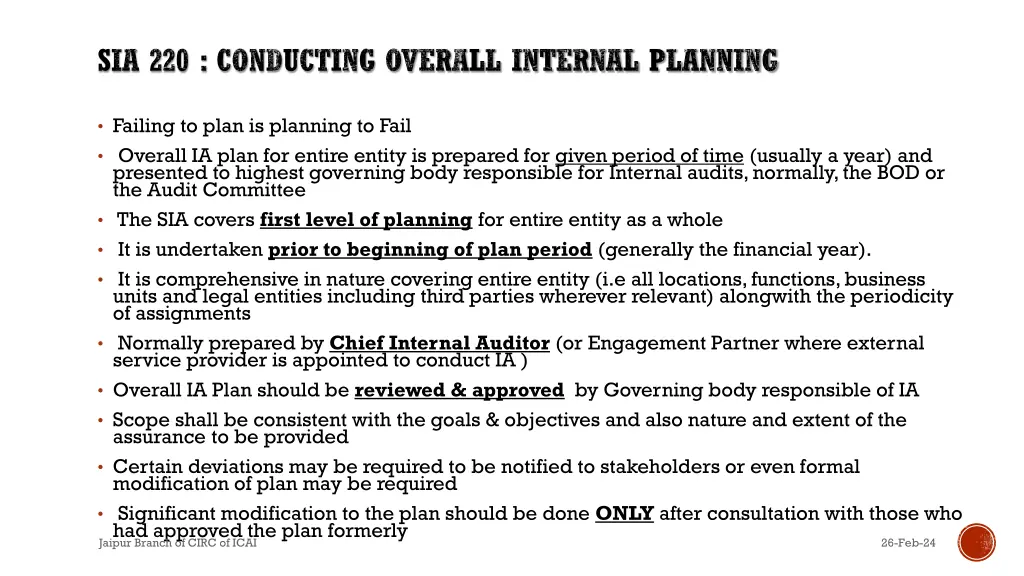 sia 220 conducting overall internal planning