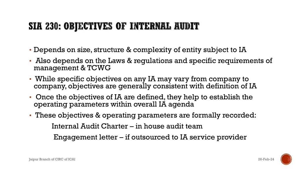 sia 230 objectives of internal audit