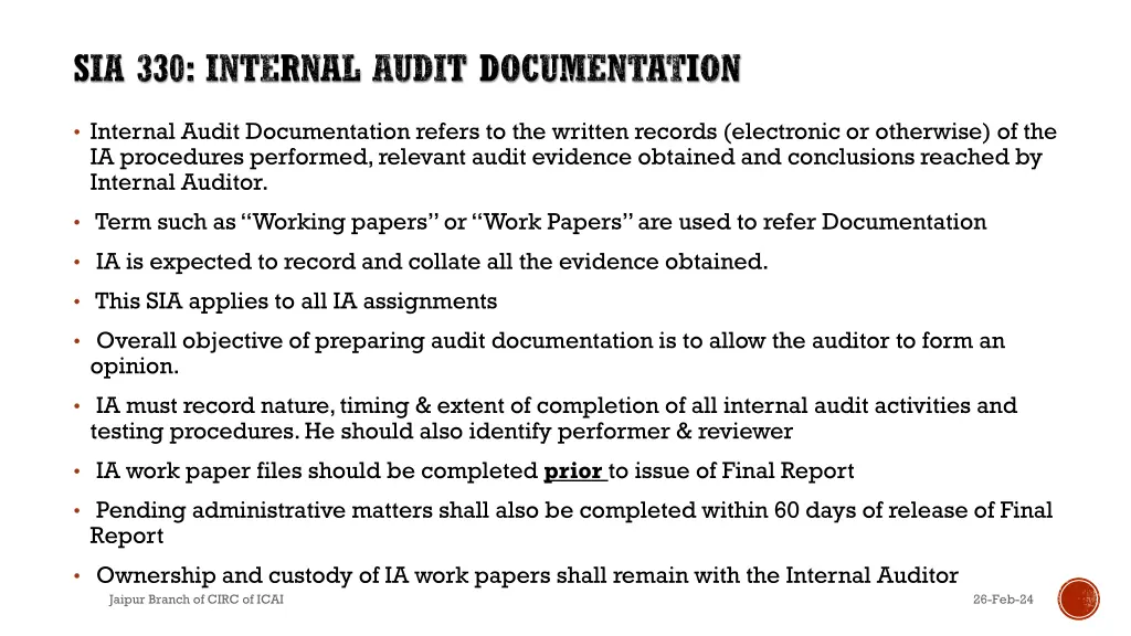 sia 330 internal audit documentation