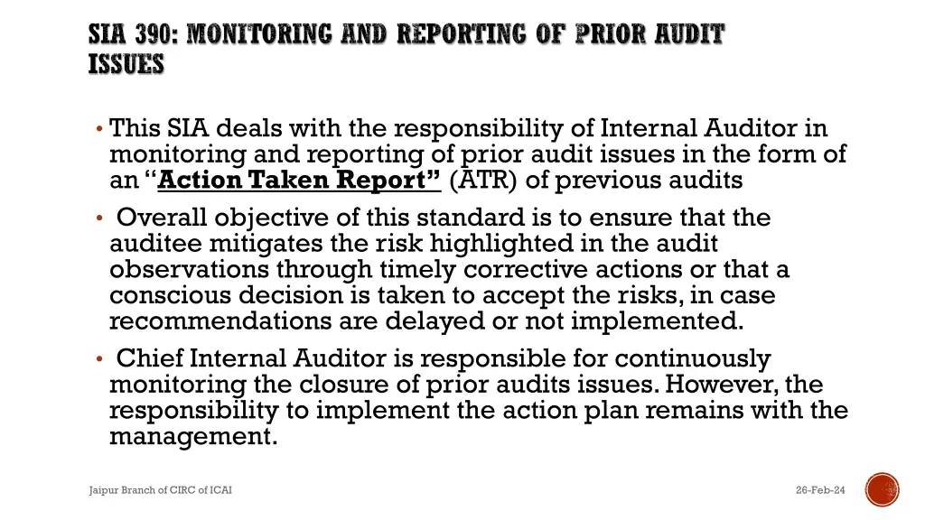 sia 390 monitoring and reporting of prior audit