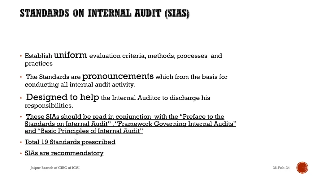 standards on internal audit sias