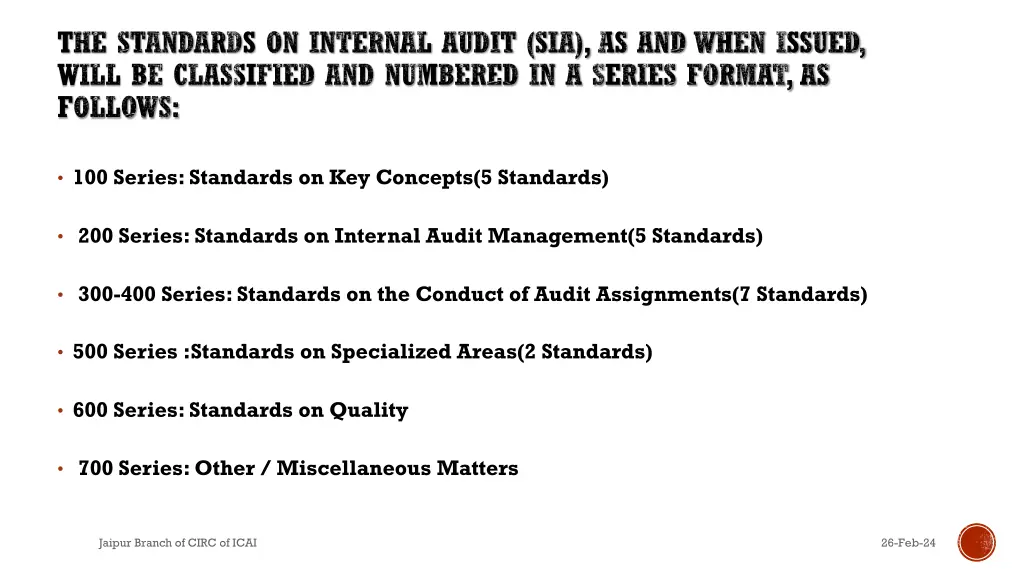 the standards on internal audit sia as and when