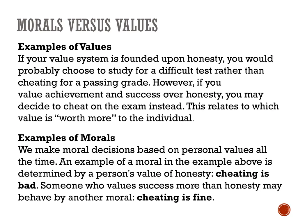 morals versus values