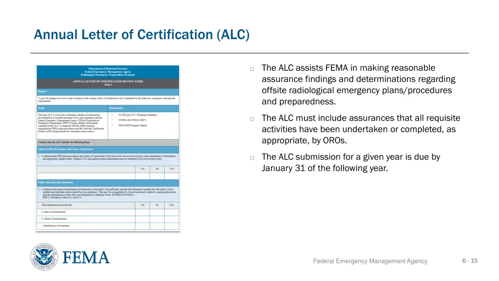 annual letter of certification alc