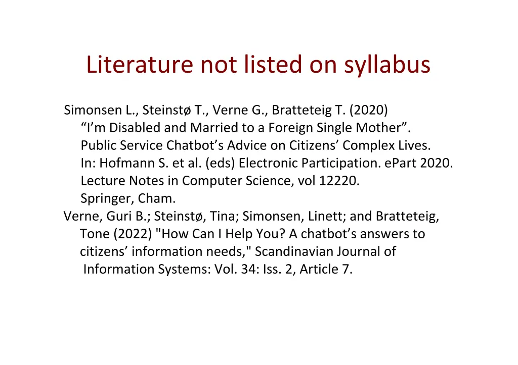 literature not listed on syllabus