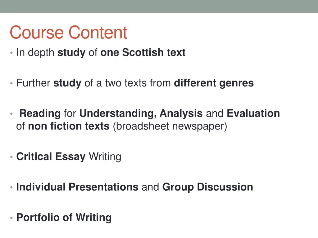 course content in depth study of one scottish text