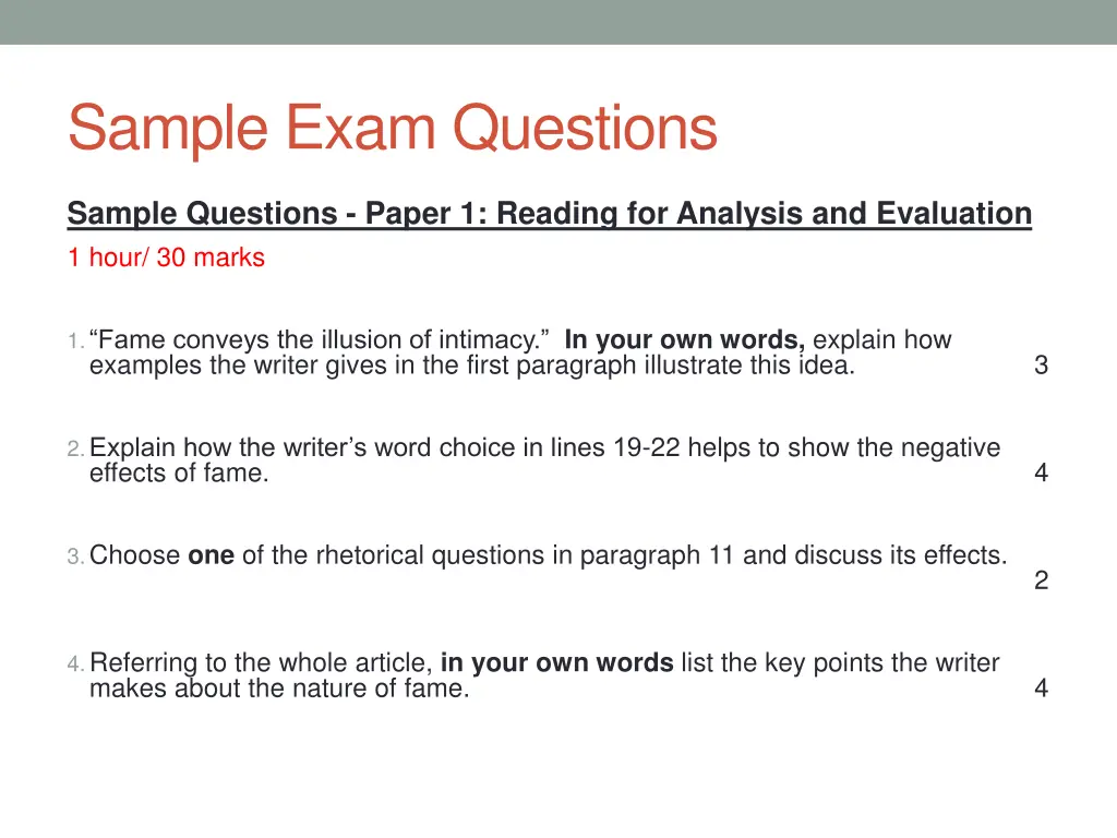 sample exam questions