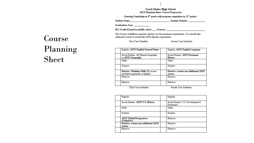 course planning sheet