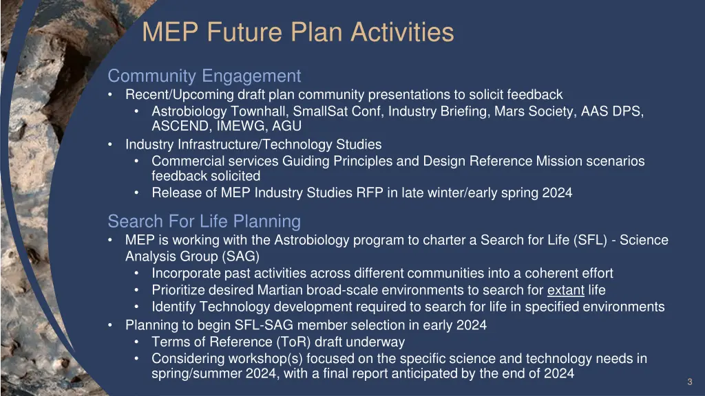 mep future plan activities