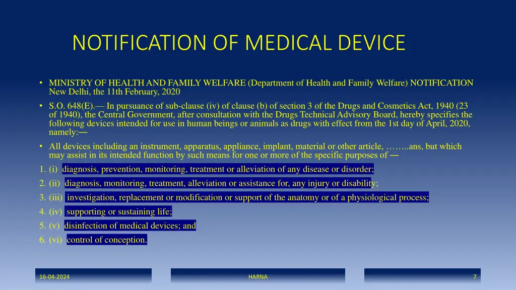 notification of medical device