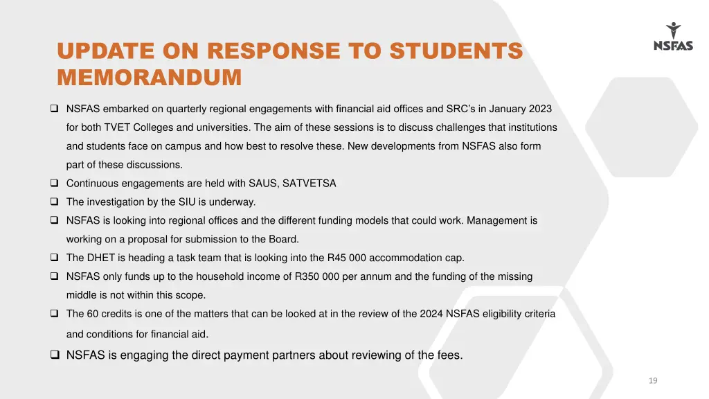 update on response to students memorandum 1