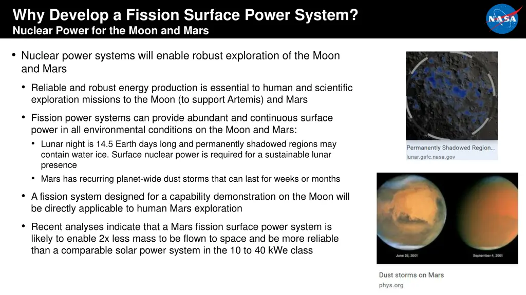 why develop a fission surface power system