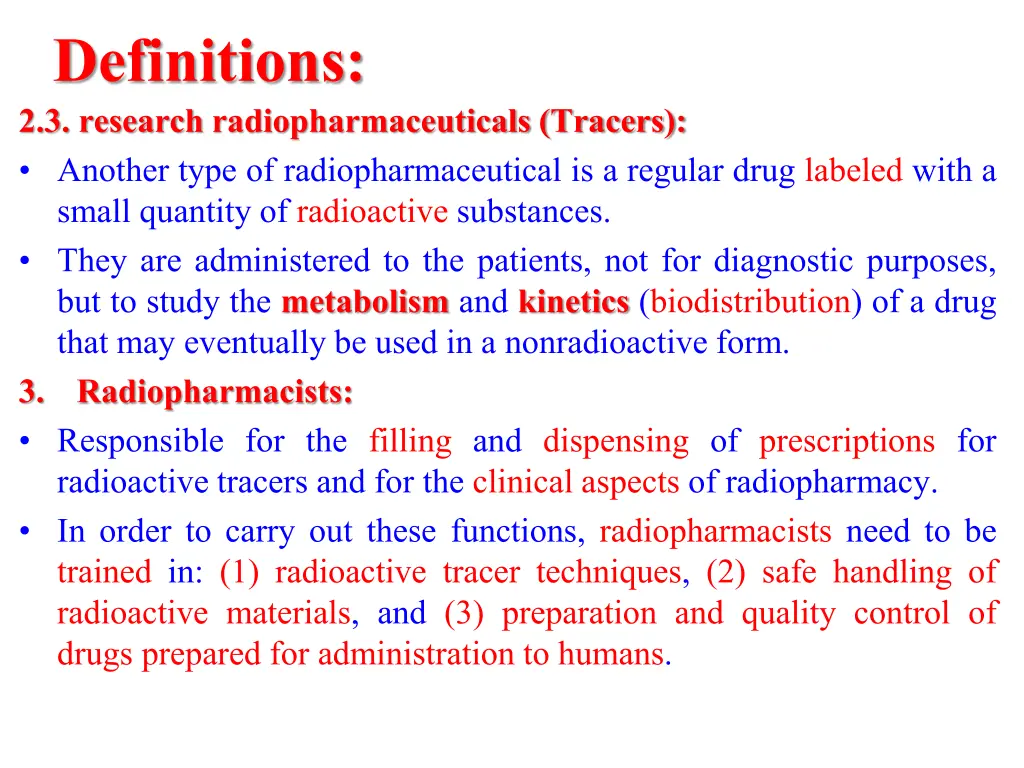 definitions 2 3 research radiopharmaceuticals