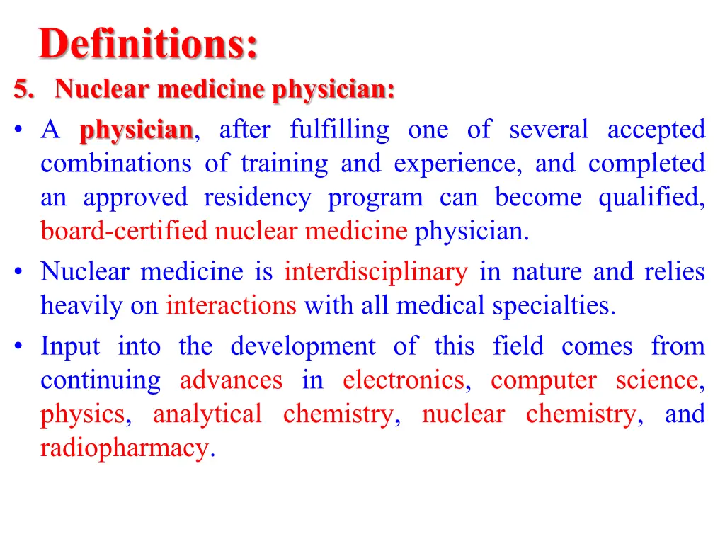 definitions 5 nuclear medicine physician