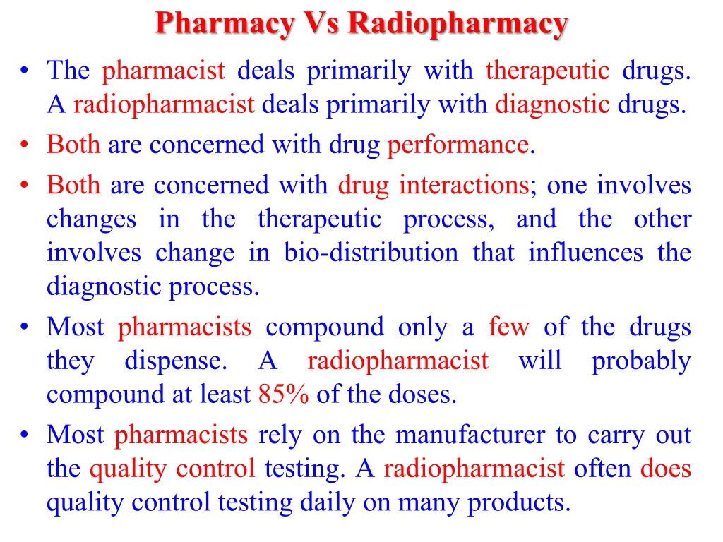 pharmacy vs radiopharmacy