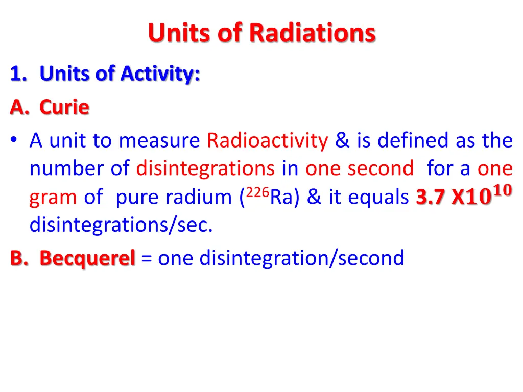 units of radiations