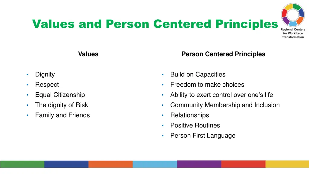 values and person centered principles