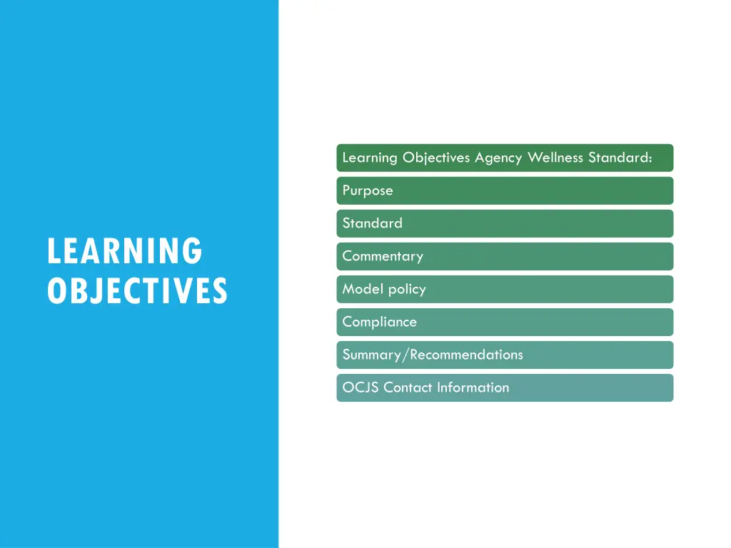 learning objectives agency wellness standard