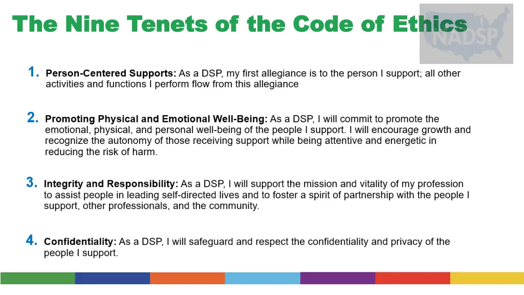the nine tenets of the code of ethics the nine