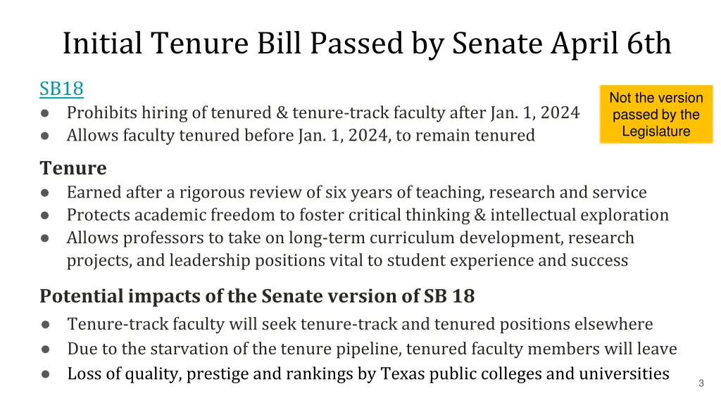 initial tenure bill passed by senate april 6th