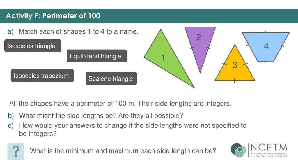 activity f perimeter of 100