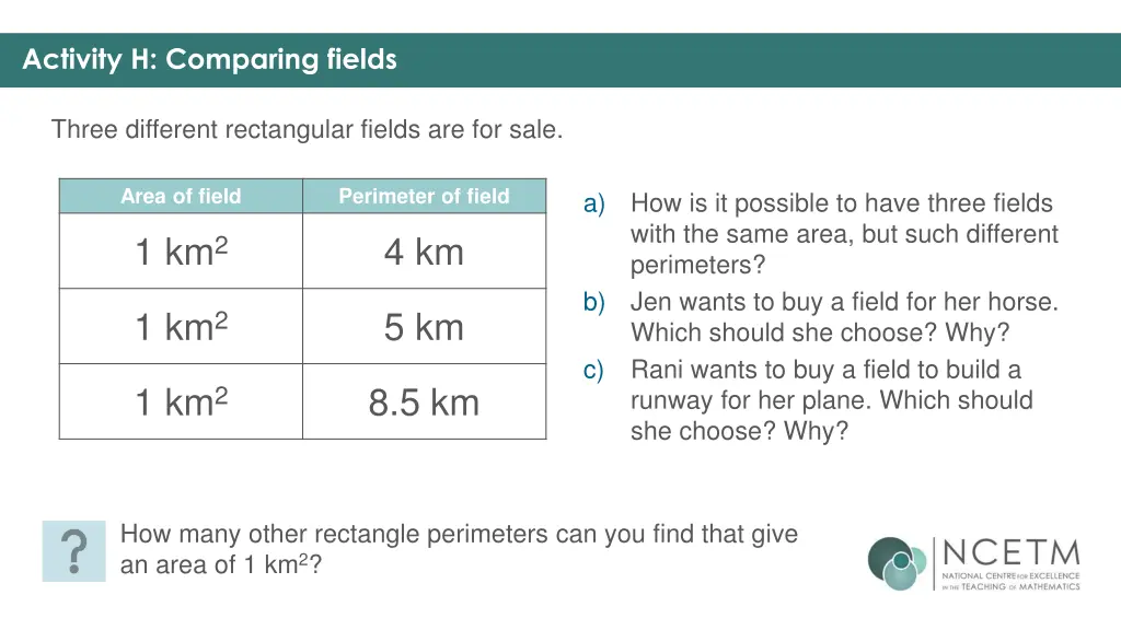 activity h comparing fields