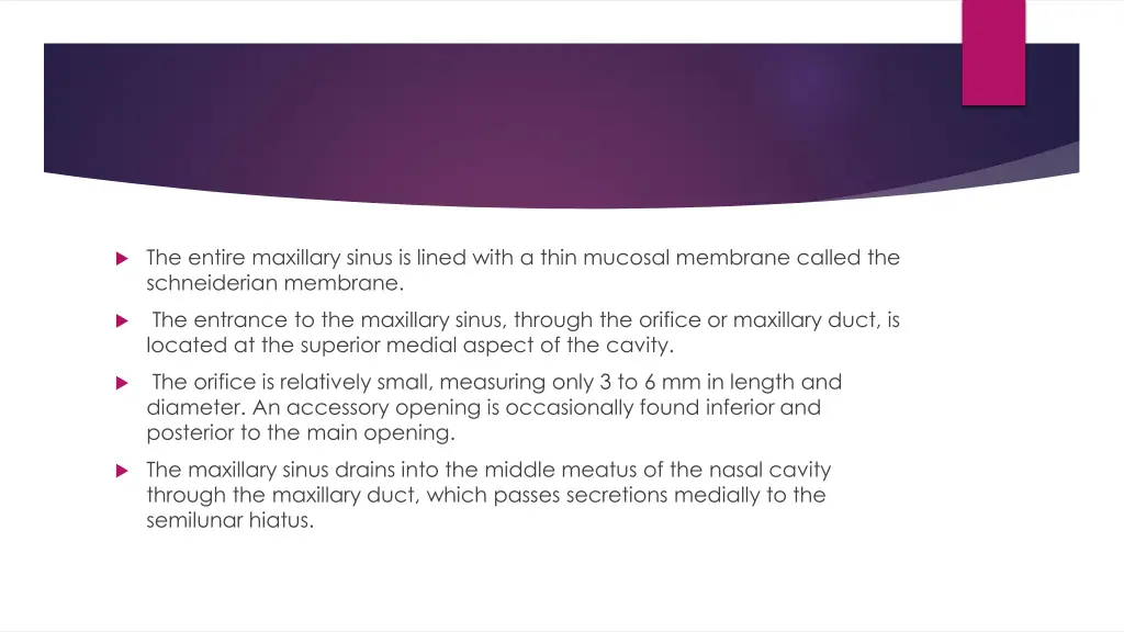 the entire maxillary sinus is lined with a thin