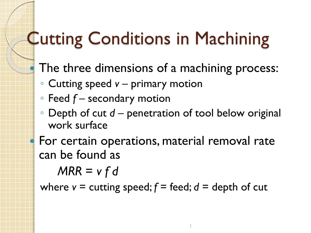 cutting conditions in machining